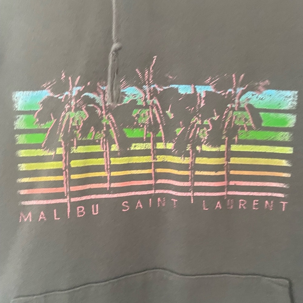 Authentic Saint Laurent Luxury Malibu Charcoal Hoodie with Palm Tree Graphic - Picture 6 of 13